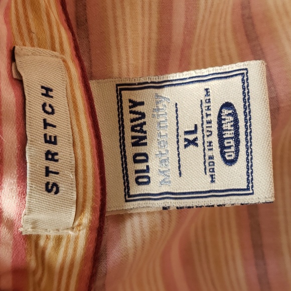OLD NAVY Pink Burgundy Tan Button Down Maternity Shirt Striped SIZE EXTRA LARGE - Picture 13 of 14